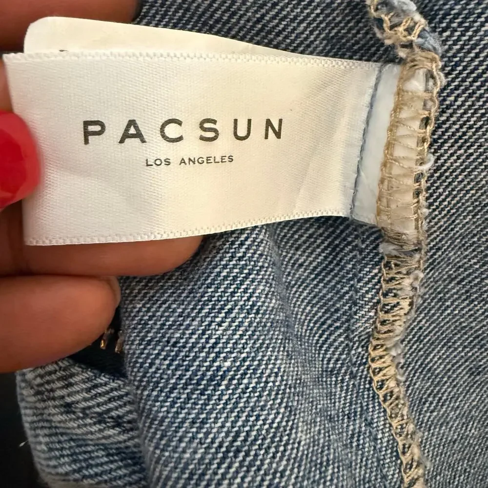 Pacsun Women Overall Blue Denim Zip Front Adjustable Strap Mini Dress Size Small